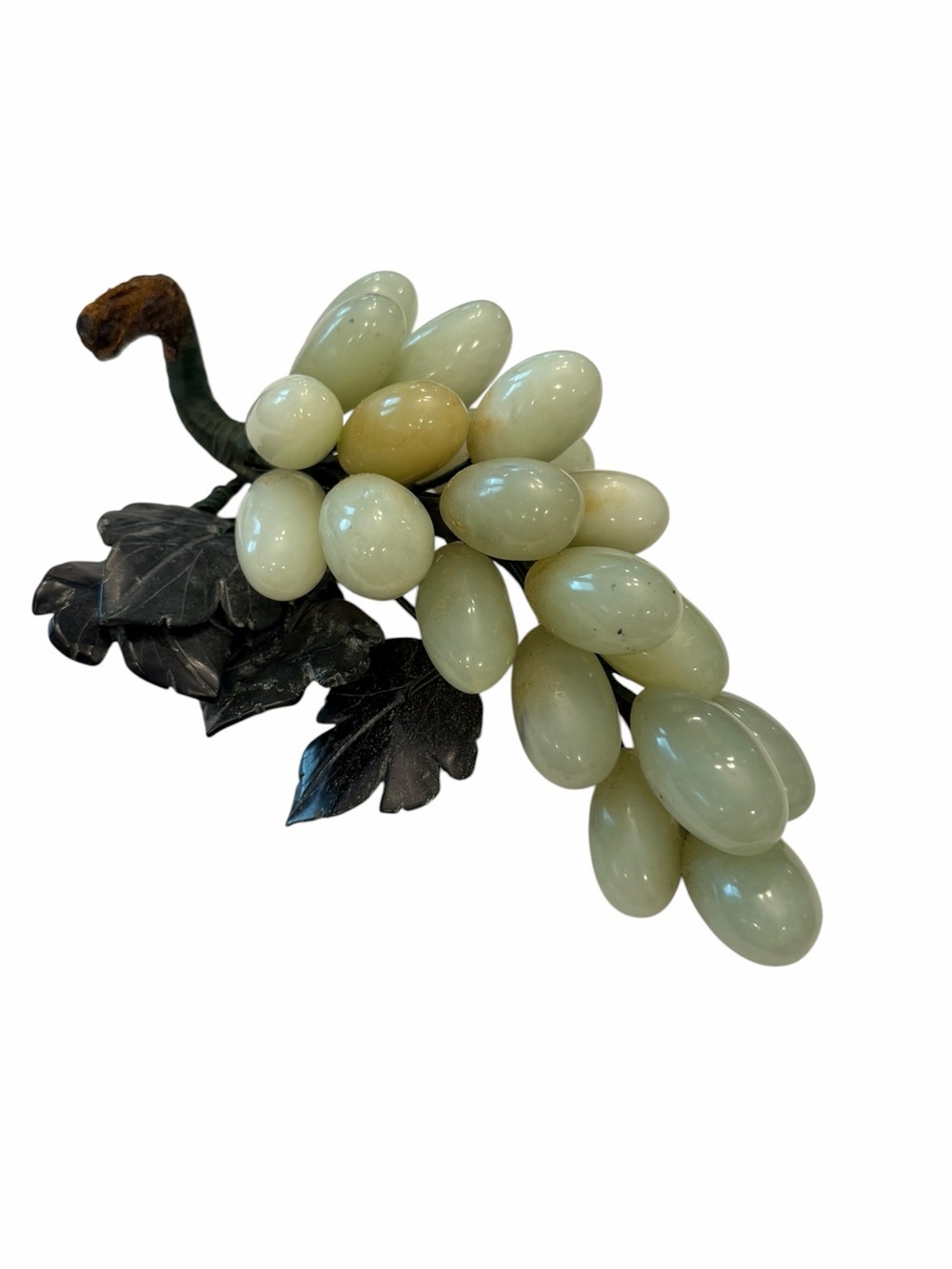 Light Green Jade Grape Cluster Jade Stone Leaves MCM Decor Mid Century Art Deco